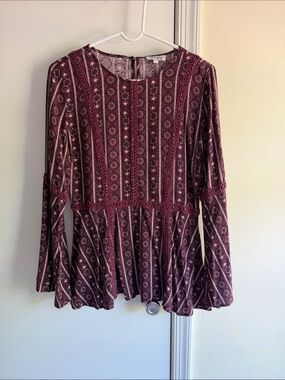 Women's Maroon Printed Peplum Blouse - Unknown Brand